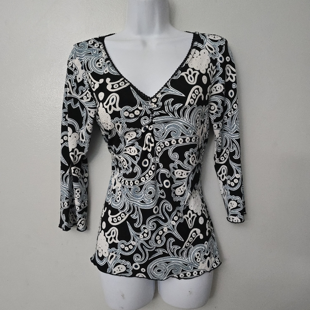 Wrapper Vintage Top Y2K Cinched Bust Size S/M Black White Textured Slinky